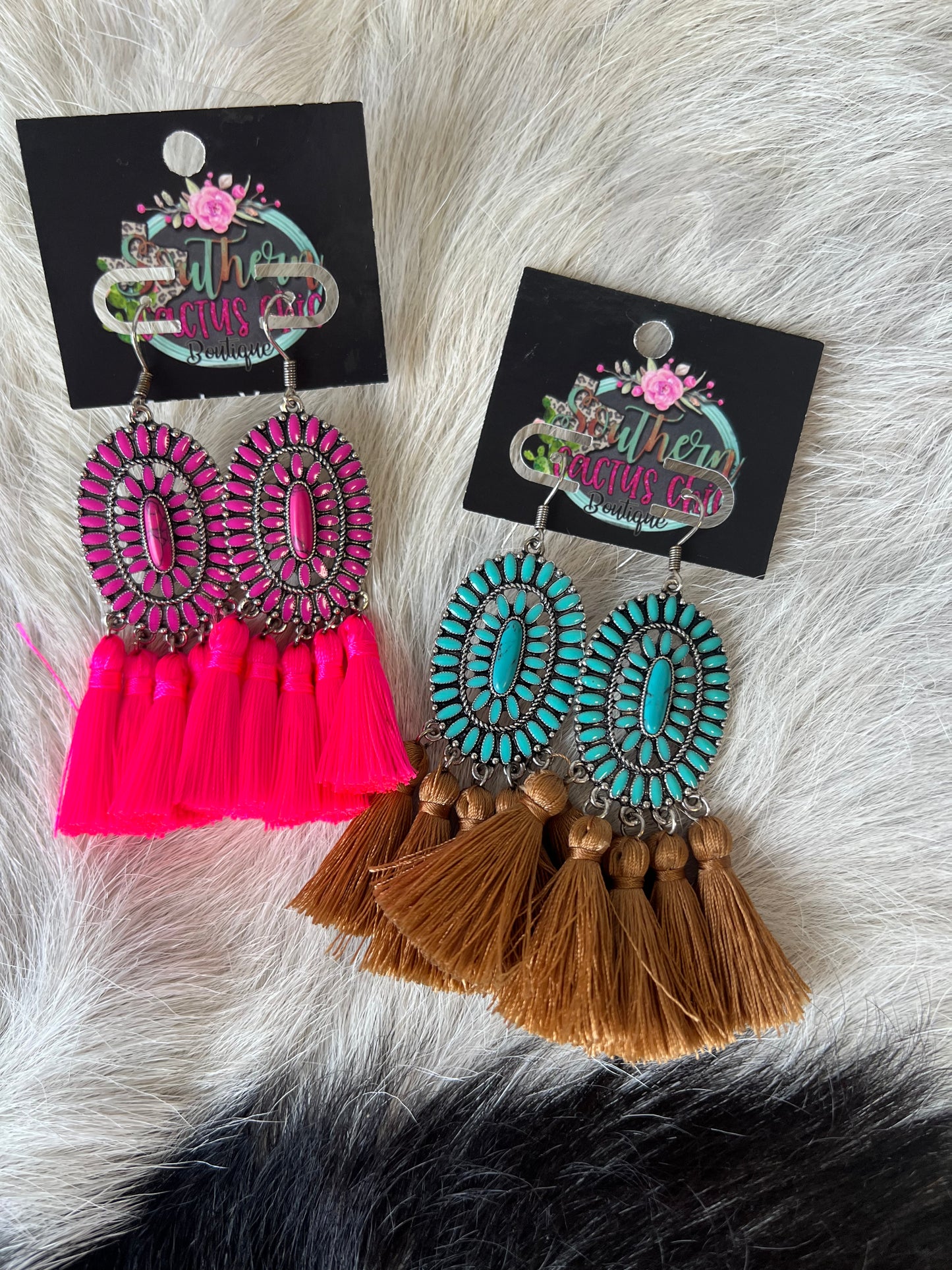 Western Hot Pink Concho Earrings