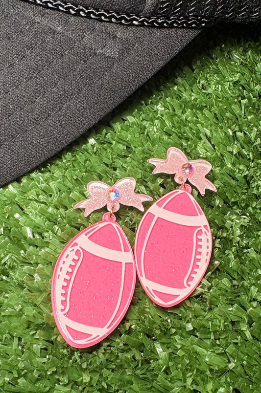 Pink Touchdown Bow Earrings