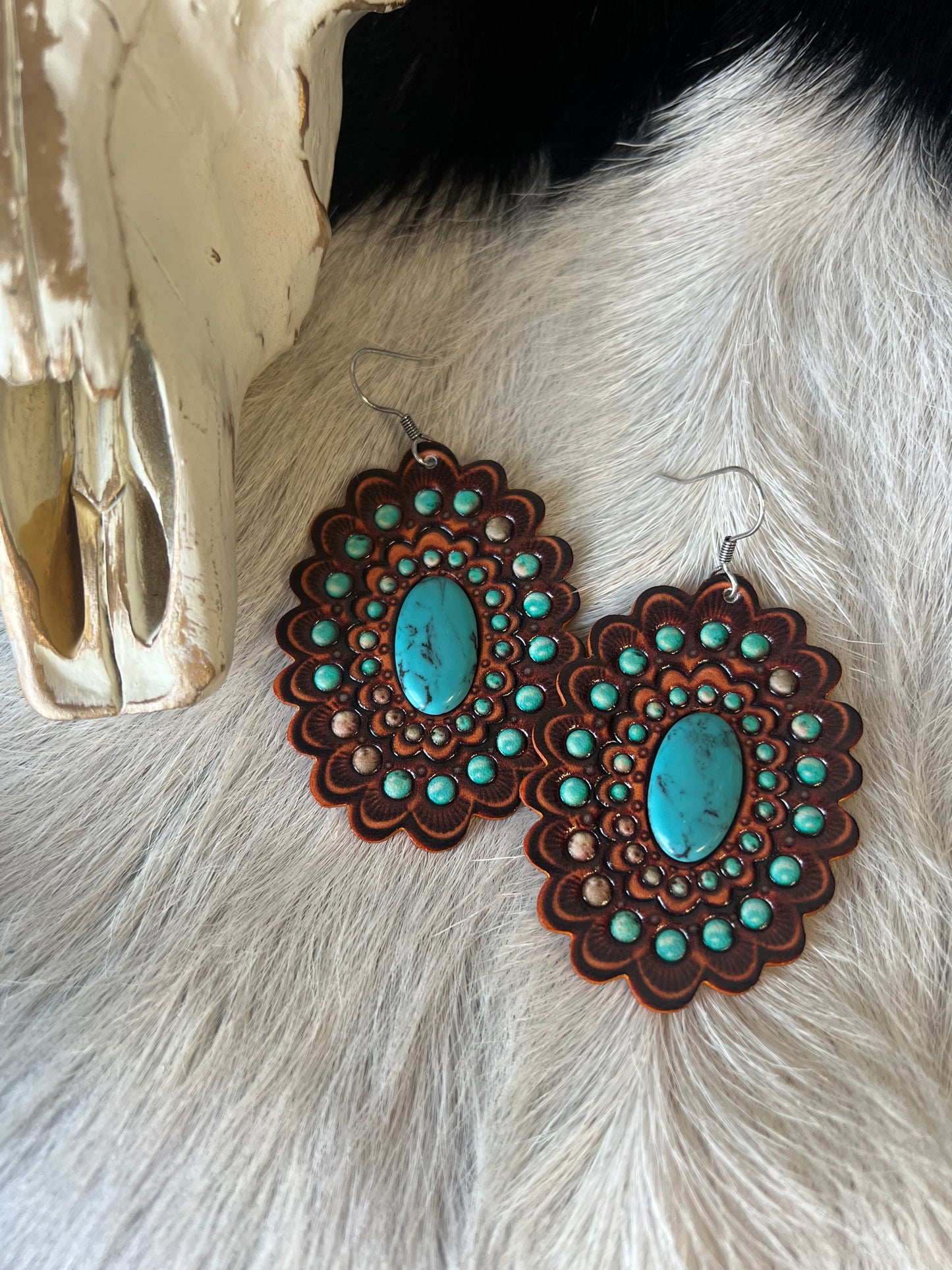 Leather Concho Earrings