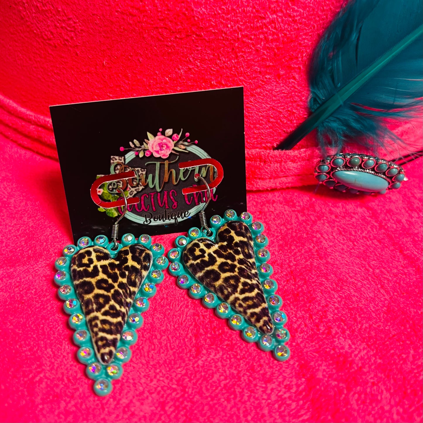 Leopard/Pink Stone/Bling Heart Earrings