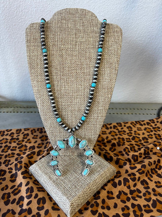 Turquoise Beaded  Squash Bossom Necklace