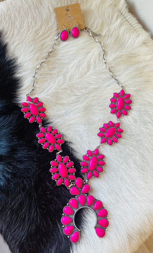 Pink Stone Squash Blossom Necklace