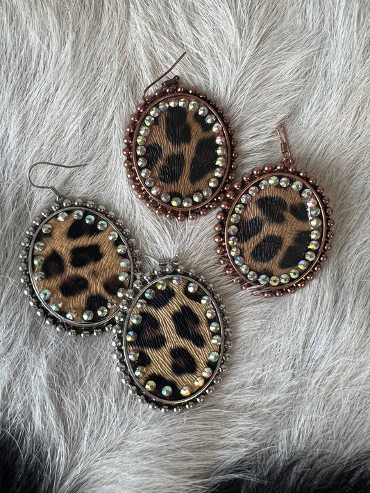 Leopard/AB Stones Dangle Earrings