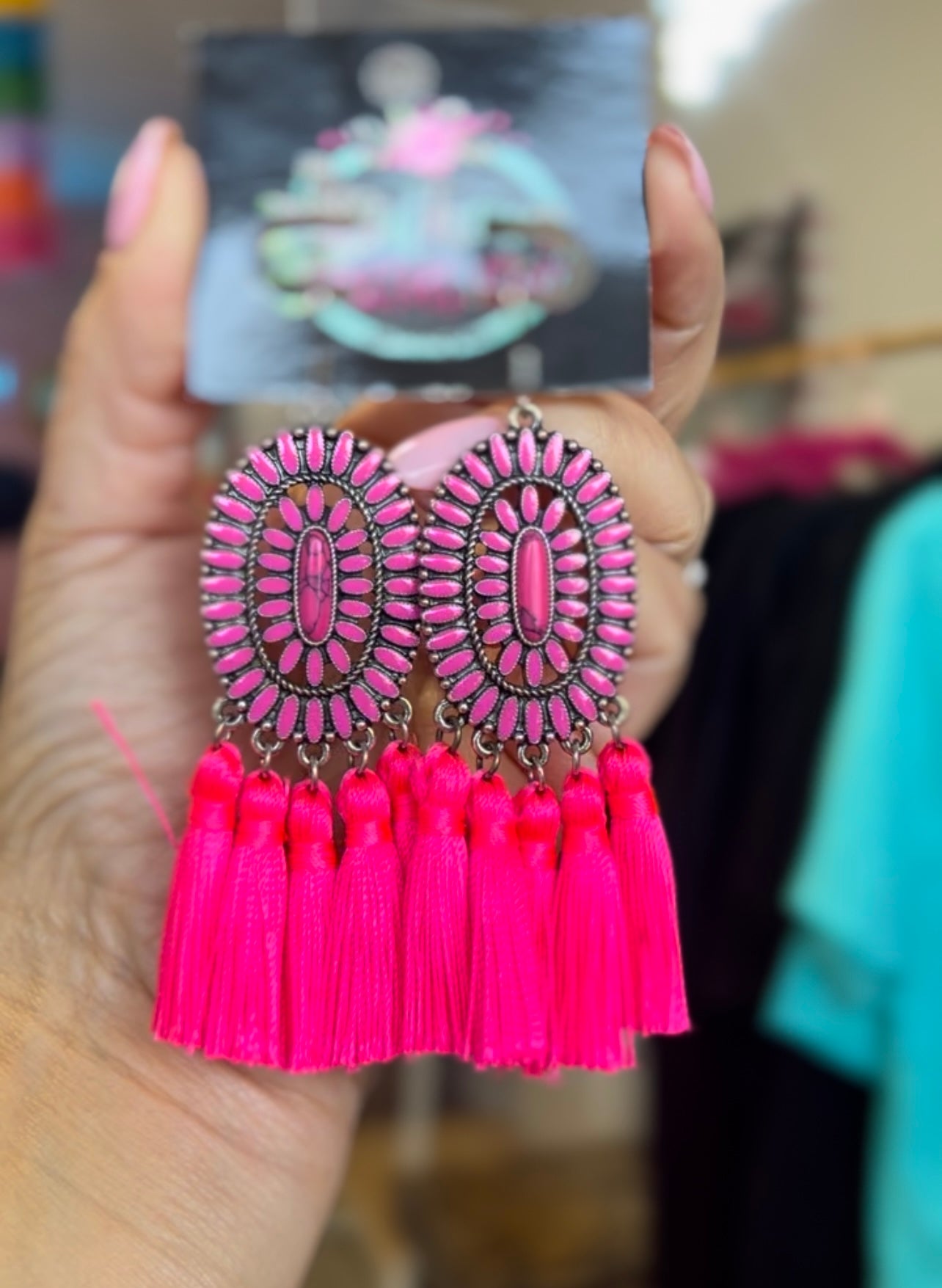 Western Hot Pink Concho Earrings