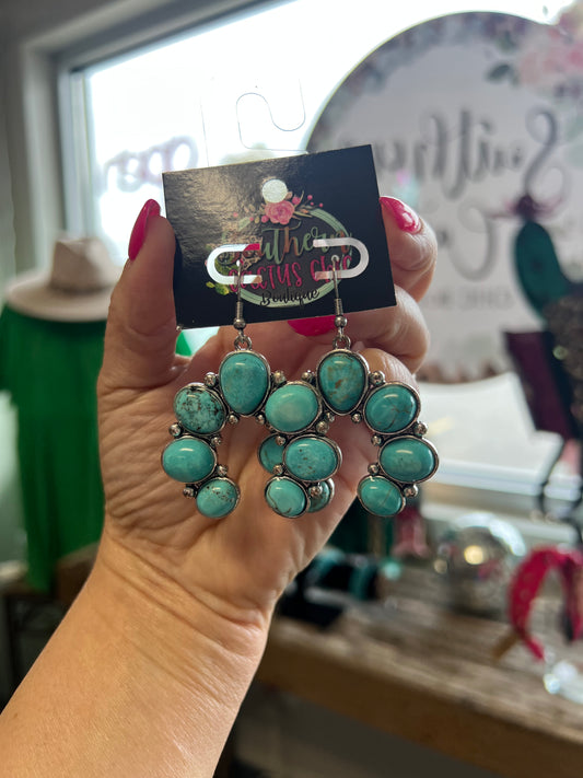 Turquoise Squash Blossom Dangling Earrings