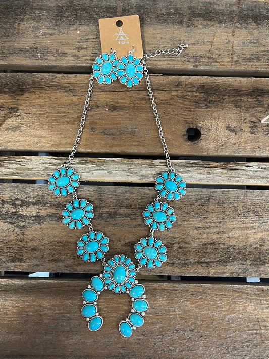 Turquoise Resin Squash Blossom Necklace